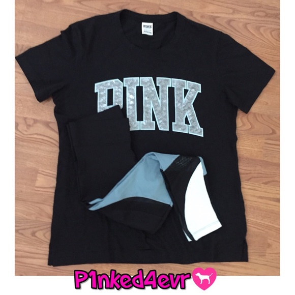 VS PINK Set Bling Campus Tee/Ultimate Leggings - Picture 1 of 8